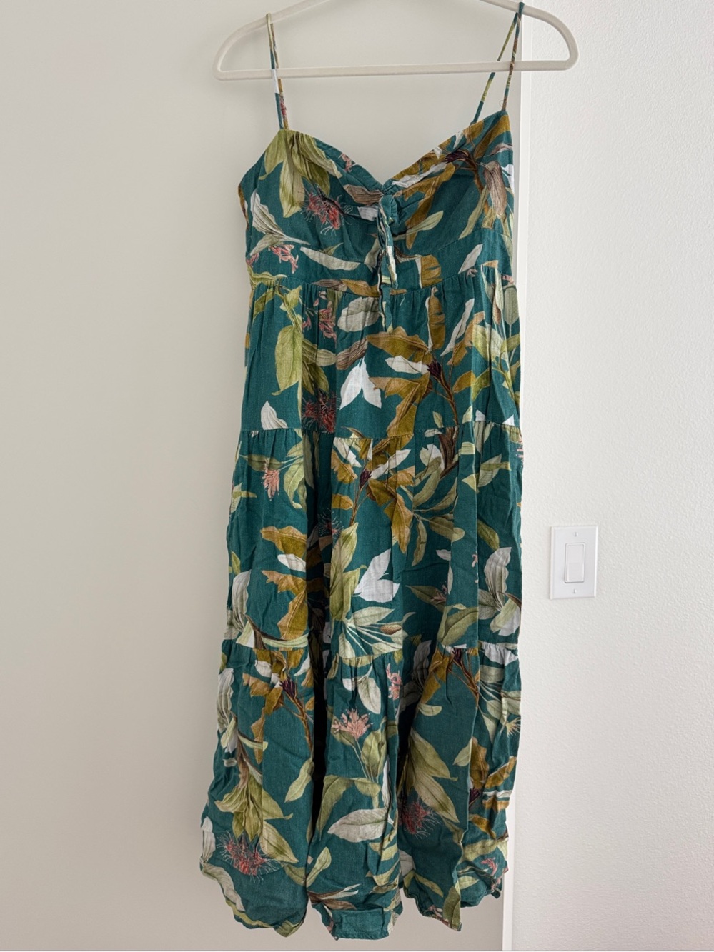 O.P.T. “Terry” Teal Green Floral Maxi Sundress with Tie Front